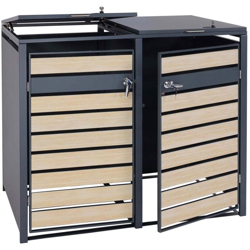 foto del prodotto set 2x copribidoni box spazzatura rifiuti hhg 352 80x132x117cm acciaio inox antracite faggio