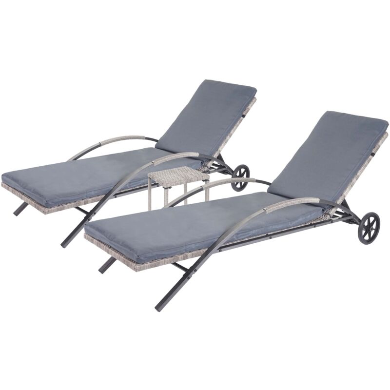 foto del prodotto set 2x lettini regolabili da esterno hhg 284 polyrattan, grigio con cuscino grigio scuro