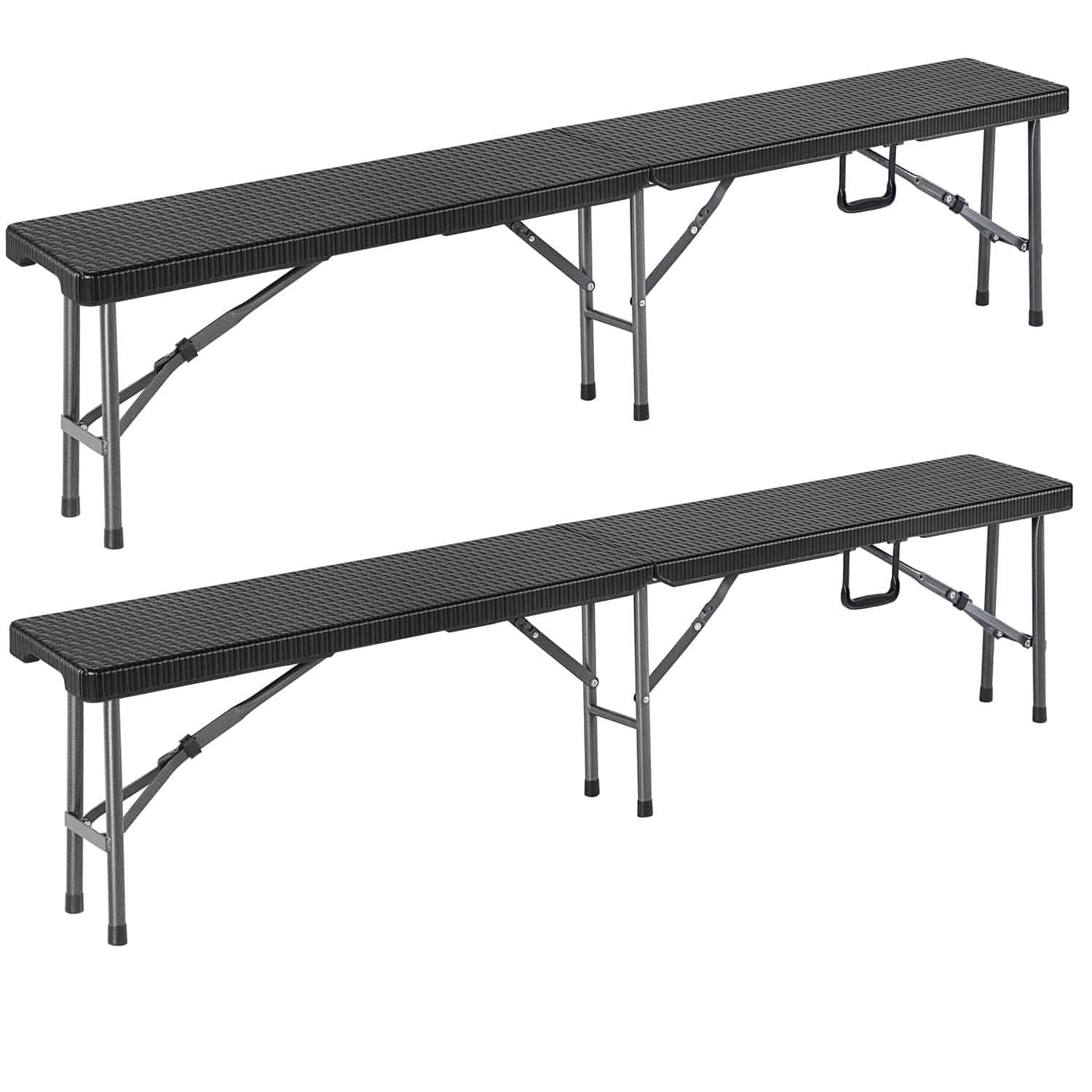 foto del prodotto set 2x panchina pieghevole nera polyrattan 180cm