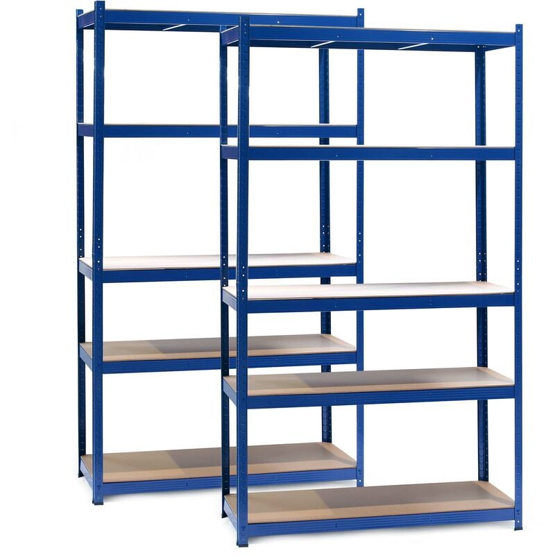 foto del prodotto set 2x scaffali a incastro per carichi pesanti blu 100x60x200cm 5 ripiani 200kg piano wiltec