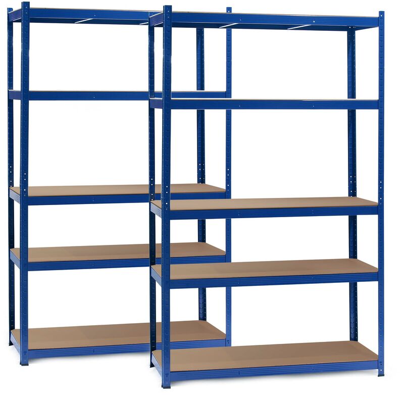 foto del prodotto set 2x scaffali a incastro per carichi pesanti blu 120x50x200cm 5 ripiani 175kg piano wiltec