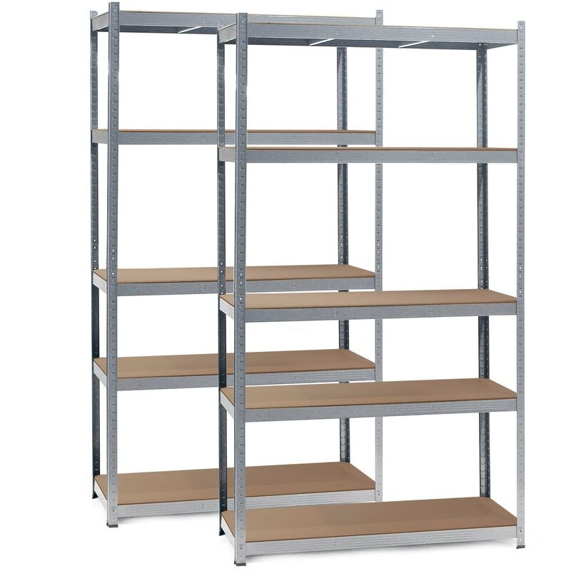 foto del prodotto set 2x scaffali zincati a incastro per carichi pesanti 100x60x200cm 5 ripiani 200kg piano wiltec