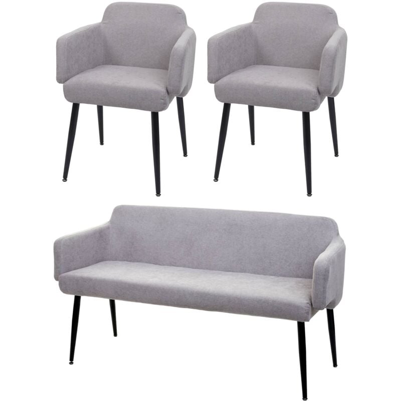 foto del prodotto set 2x sedie con braccioli e panca da interni elegante moderno hhg 073 legno tessuto grigio