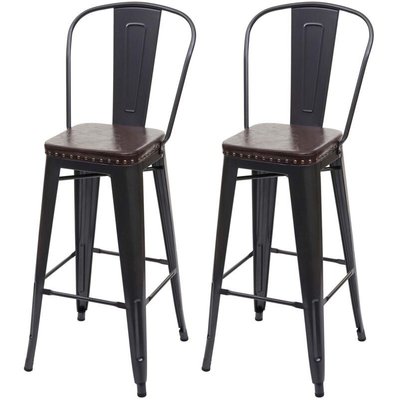 foto del prodotto set 2x sgabelli design industriale hhg 445c acciaio verniciato ecopelle marrone