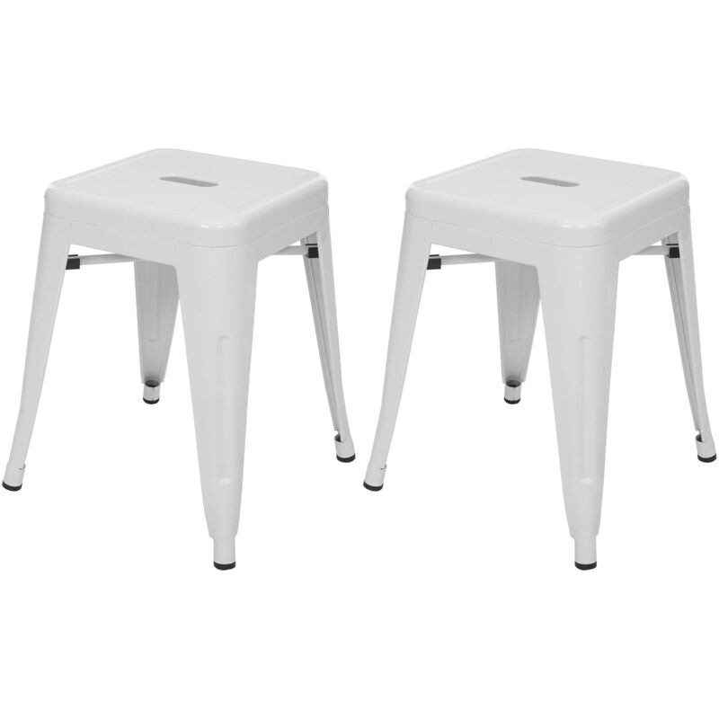 foto del prodotto set 2x sgabelli poggiapiedi bistrot design industriale hhg 804 metallo verniciato bianco