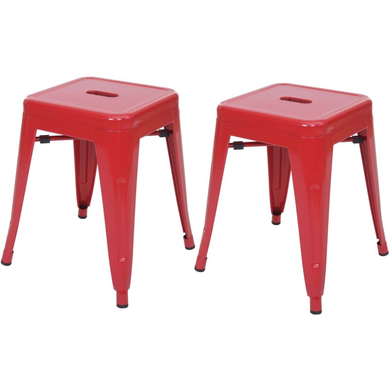foto del prodotto set 2x sgabelli poggiapiedi bistrot design industriale hhg 804 metallo verniciato rosso