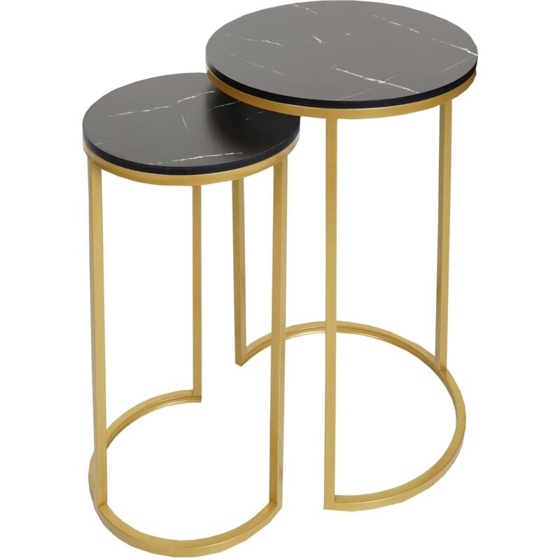 foto del prodotto set 2x tavolini eleganti da salotto hhg 401 effetto marmo nero oro
