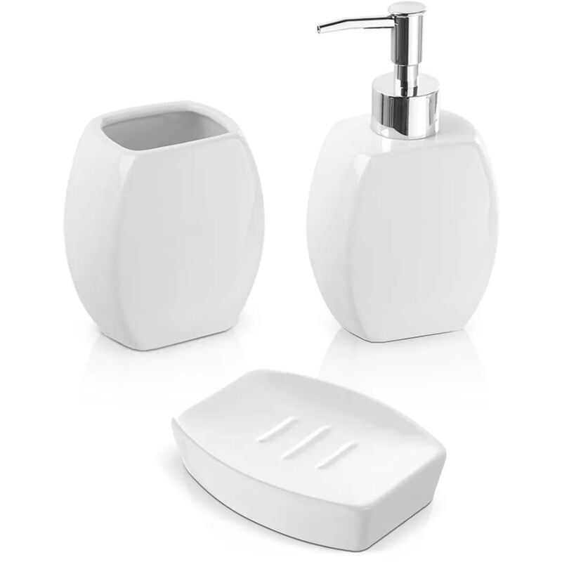foto del prodotto set 3 accessori bagno da appoggio in ceramica bianca