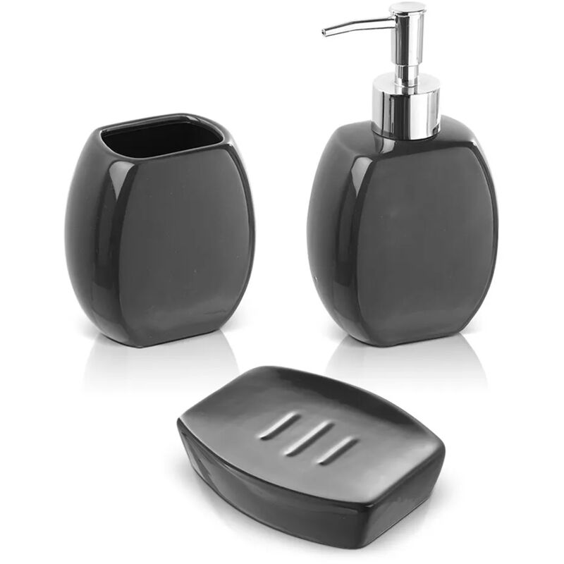 foto del prodotto set 3 accessori bagno da appoggio in ceramica grigio