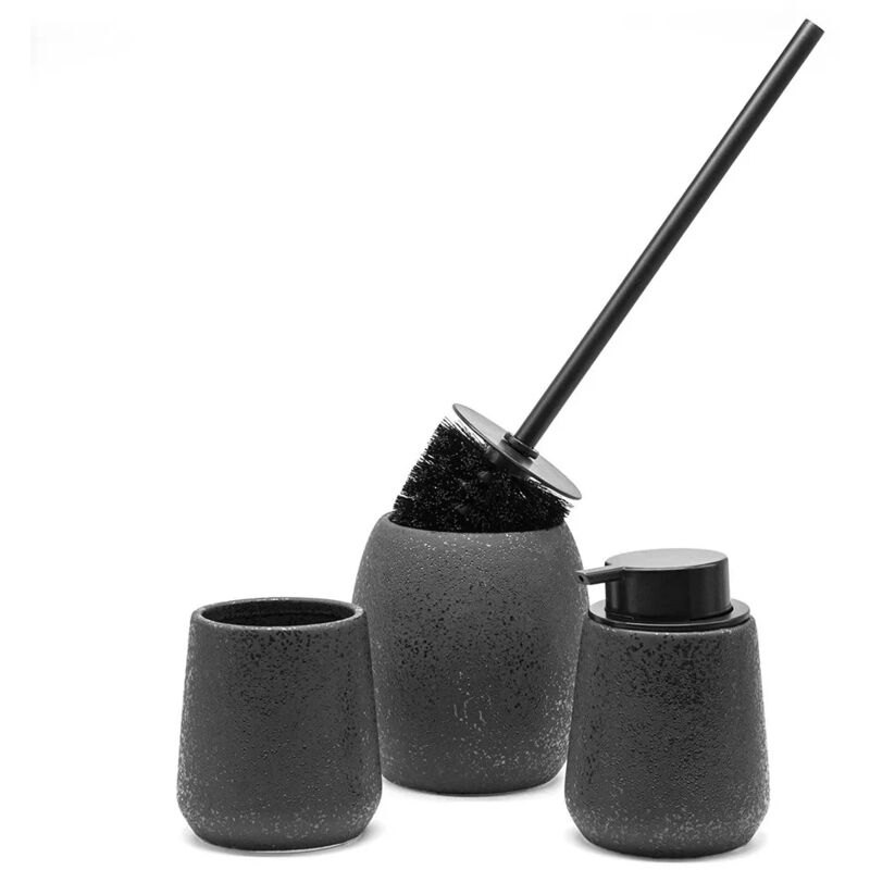 foto del prodotto set 3 accessori bagno da appoggio in ceramica nera con effetto glitter