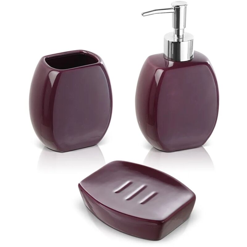 foto del prodotto set 3 accessori bagno da appoggio in ceramica viola