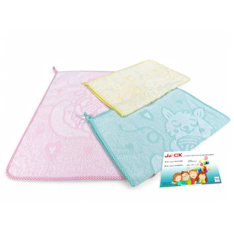 foto del prodotto set 3 asciugamani asilo bambina jack cm. 40x55 puro cotone femmina