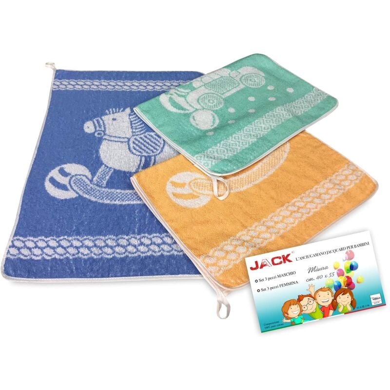 foto del prodotto set 3 asciugamani asilo bambino jack cm. 40x55 puro cotone maschio