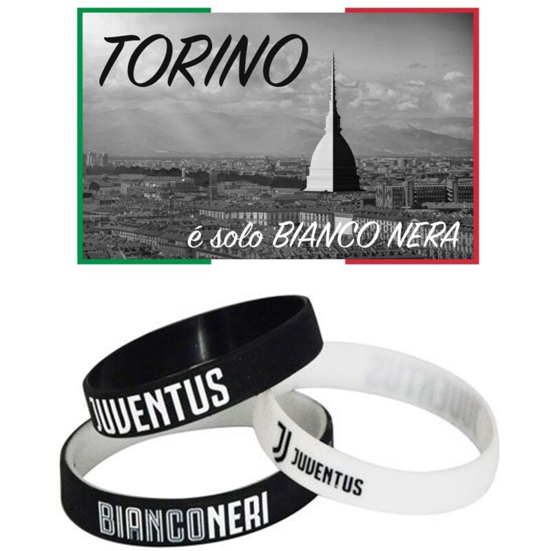 foto del prodotto set 3 braccialetti da bambini ragazzi ufficiali juventus ragazzo bambino e cartolina torino solo