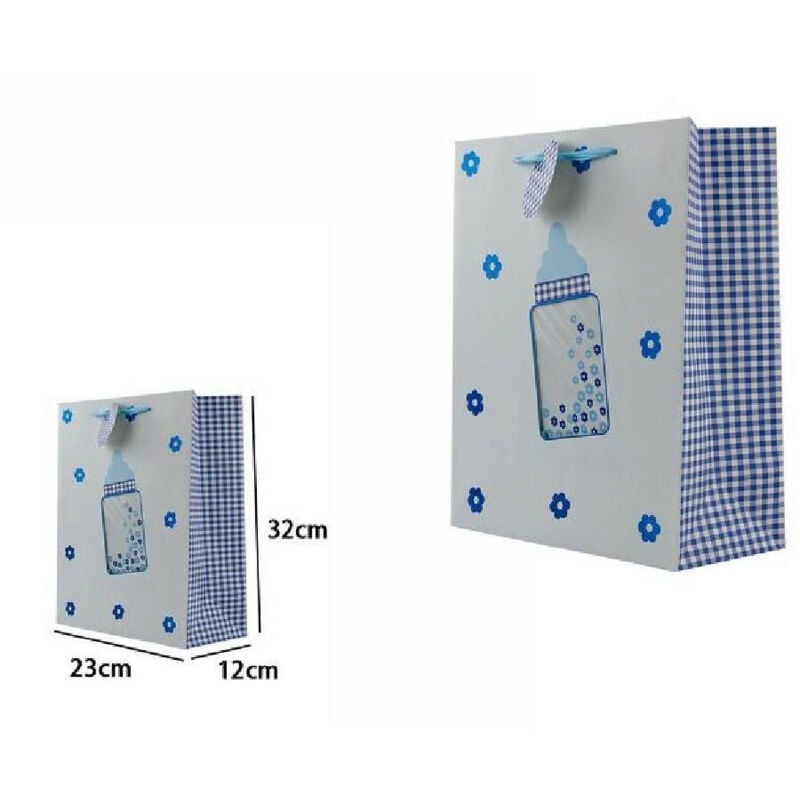 foto del prodotto set 3 buste da regalo 26x32x12cm fantasia biberon maschio femmina nascita 65913 trade shop traesio