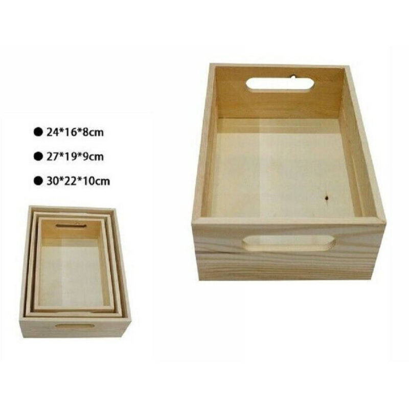 foto del prodotto set 3 cassette cassetta in legno naturale decoupage tris matrioska scatola trade shop traesio