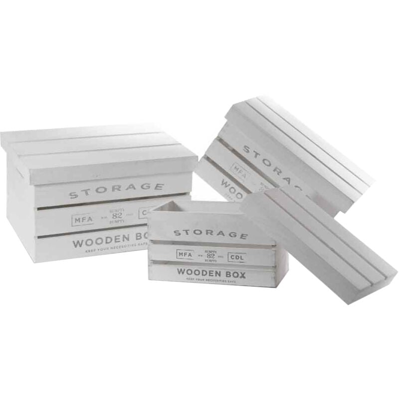 foto del prodotto set 3 cassette in legno bianco con coperchio in misure differenti