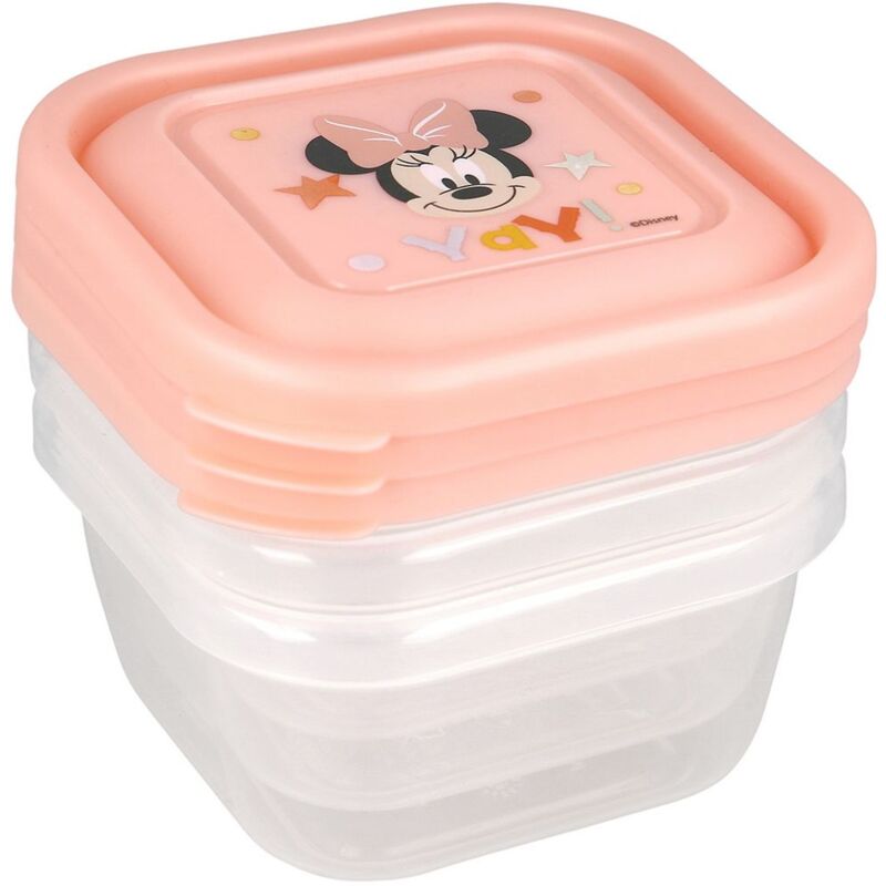 foto del prodotto set 3 contenitori per frigo disney minnie in plastica alimentare per bambini piccoli, ideale per trasportare cibo ovunque