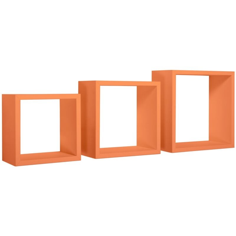 foto del prodotto set 3 cubi mensole parete arancio scaffale salotto soggiorno camera incubo