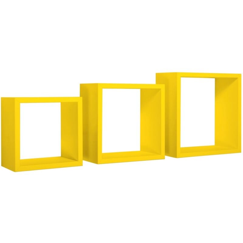 foto del prodotto set 3 cubi mensole parete giallo scaffale salotto soggiorno camera incubo