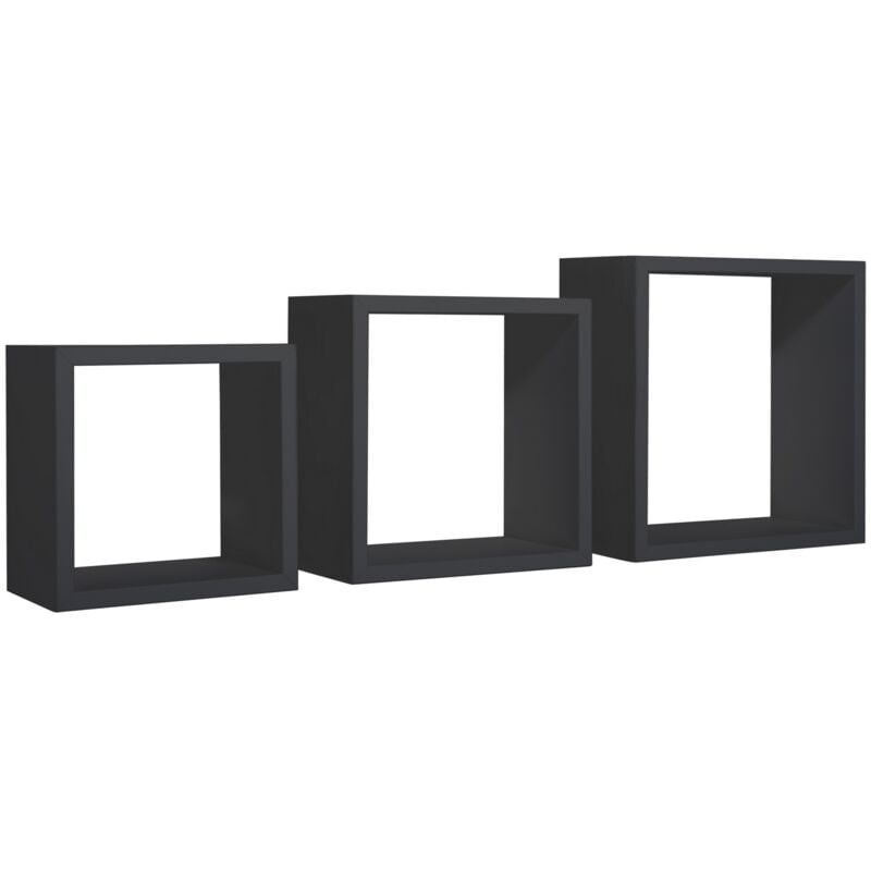 foto del prodotto set 3 cubi mensole parete nero scaffale salotto soggiorno camera incubo