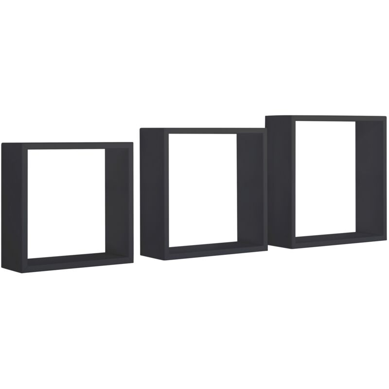 foto del prodotto set 3 cubi mensole parete nero scaffale salotto soggiorno camera incubo slim