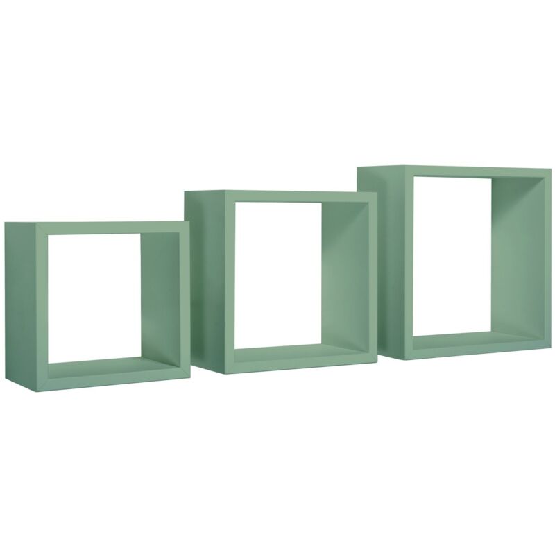 foto del prodotto set 3 cubi mensole parete verde acqua scaffale salotto soggiorno camera incubo