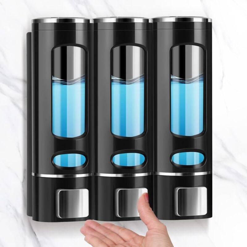 foto del prodotto set 3 dispenser sapone da parete 400 ml nero distributore sapone distributore detersivo piatti lavello distributore gel doccia