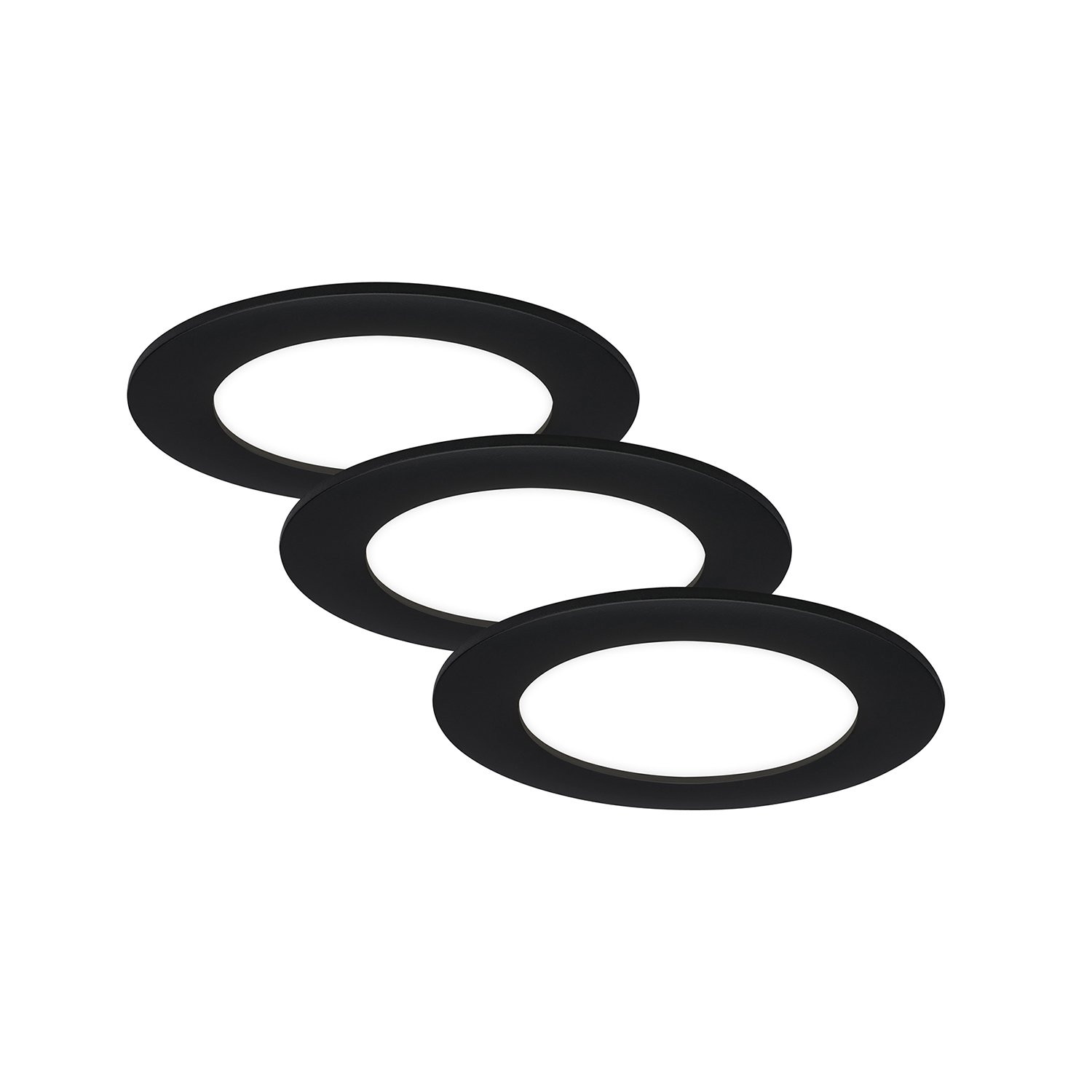 foto del prodotto set 3 faretti incasso moderno flat in plastica nero opaco led integrato 6w 4000k