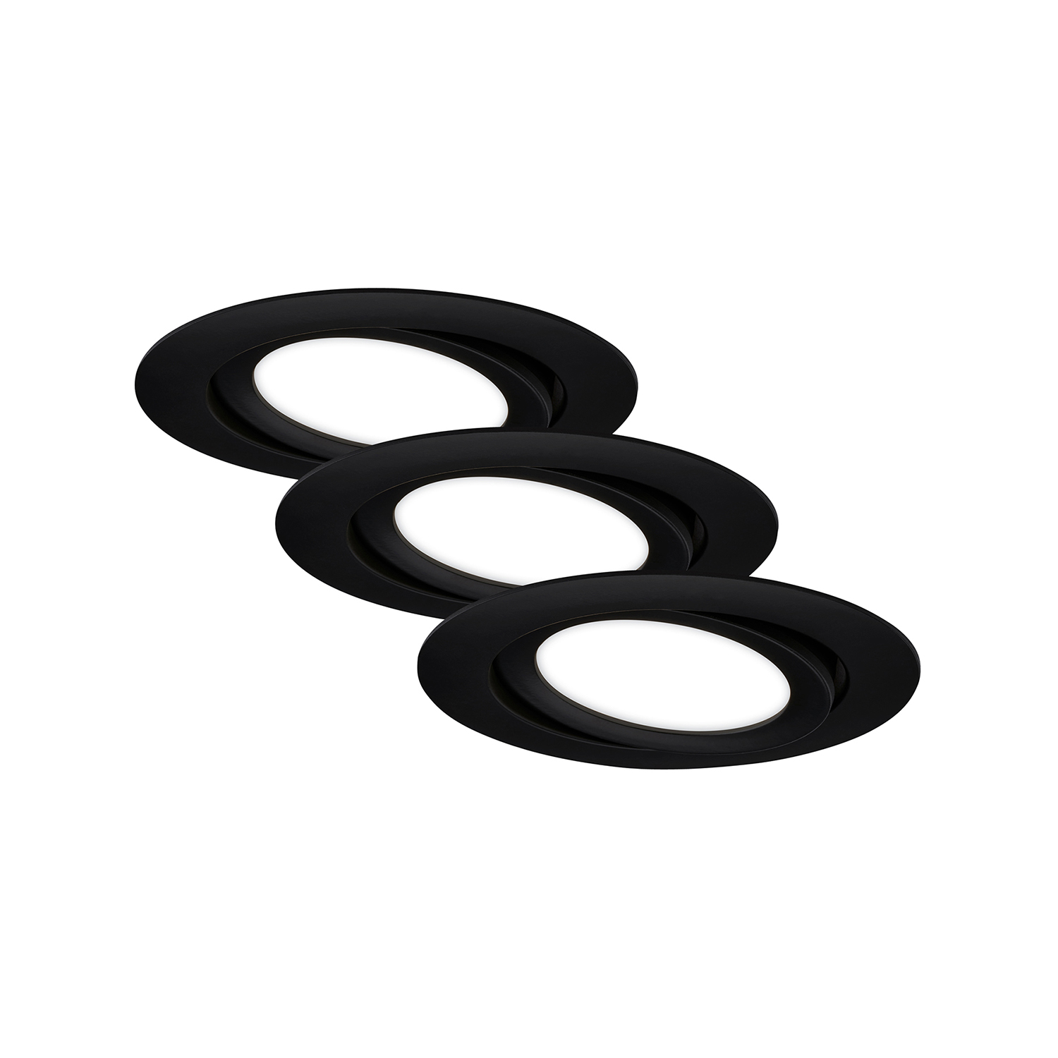 foto del prodotto set 3 faretti incasso moderno flat in plastica nero opaco led integrato 7w 4000k