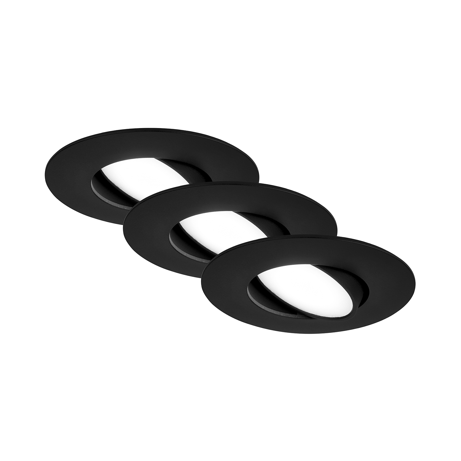 foto del prodotto set 3 faretti incasso moderno flat jet plastica nero led integrato 4,9w 4000k