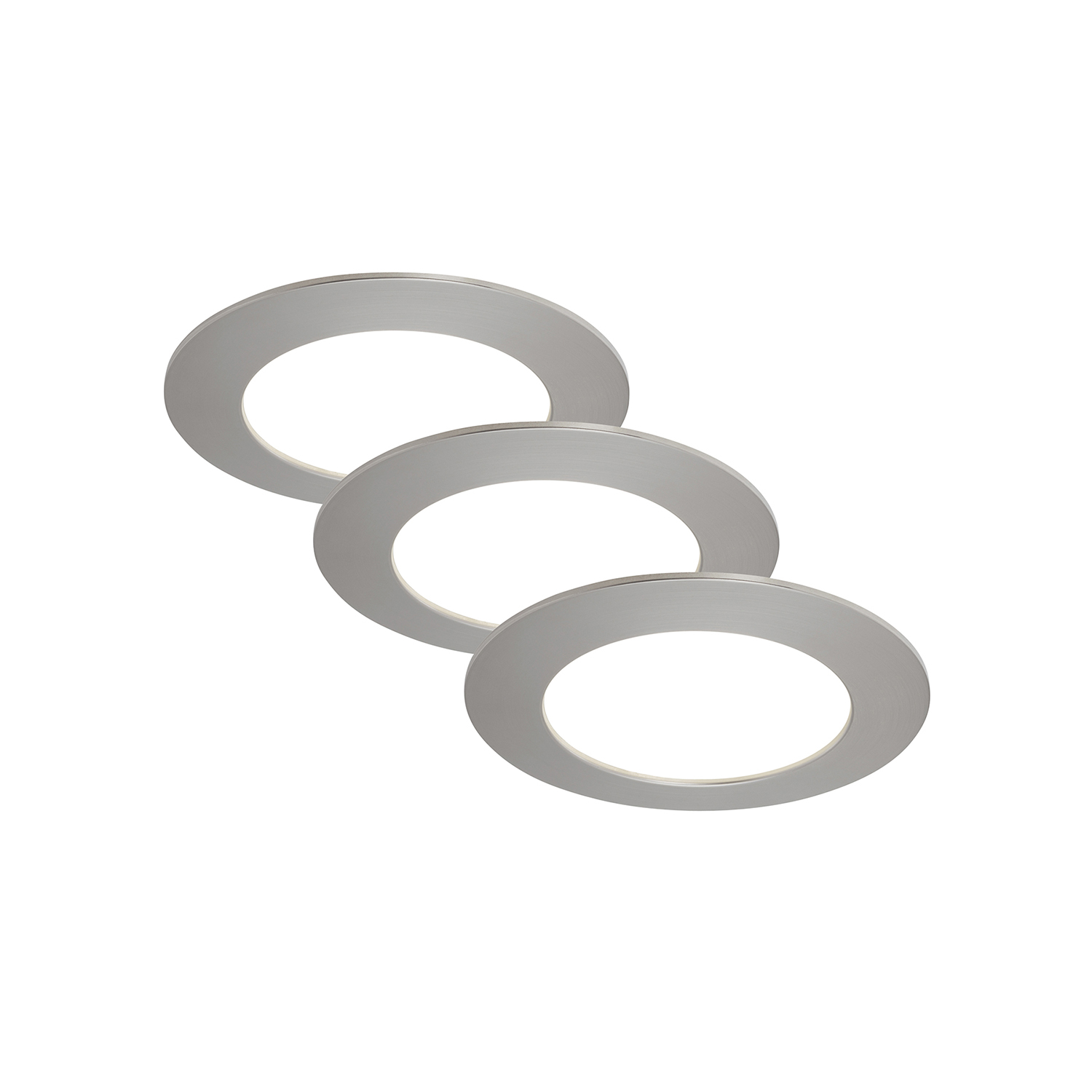 foto del prodotto set 3 faretti incasso moderno flat on plastica nichel satinato led 7w