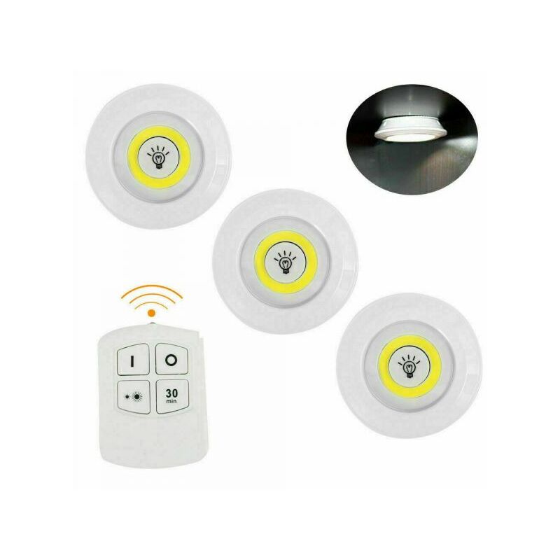 foto del prodotto set 3 faretti led light con telecomando remote control per soffitto armadio