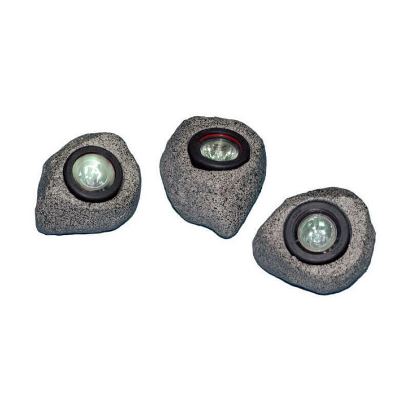 foto del prodotto set 3 faretti per laghetti da giardino a led 10w incassati in rocce artificiali