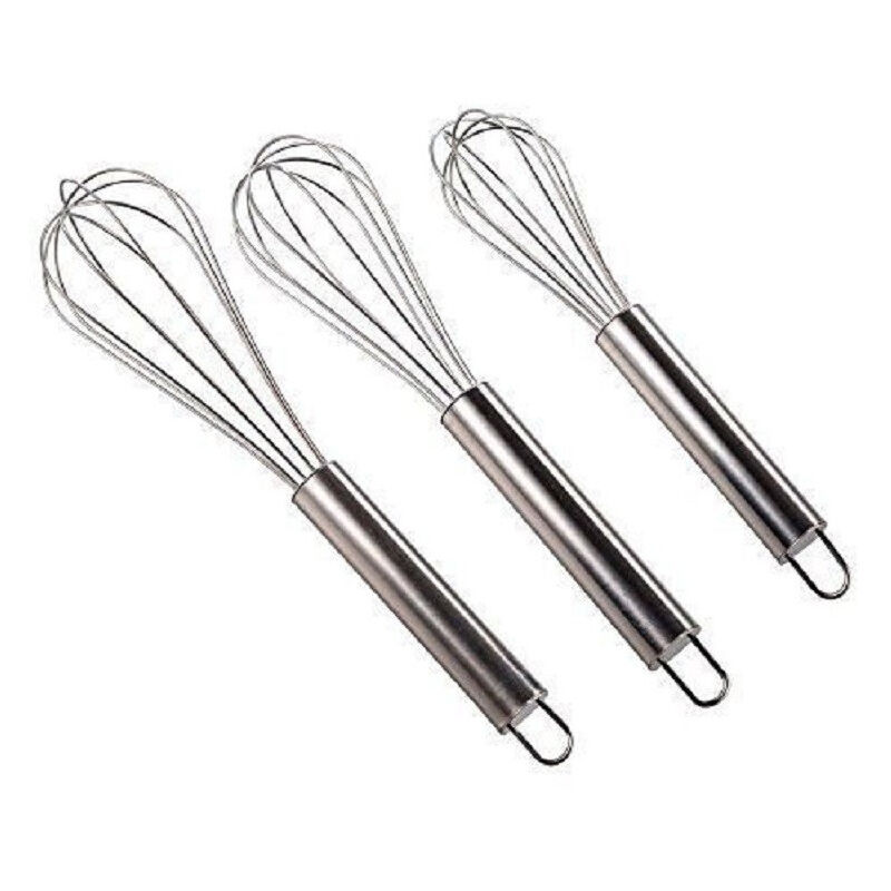 foto del prodotto set 3 fruste da cucina in acciaio 20 25 30 cm frustino frullatore sbattitore trade shop traesio