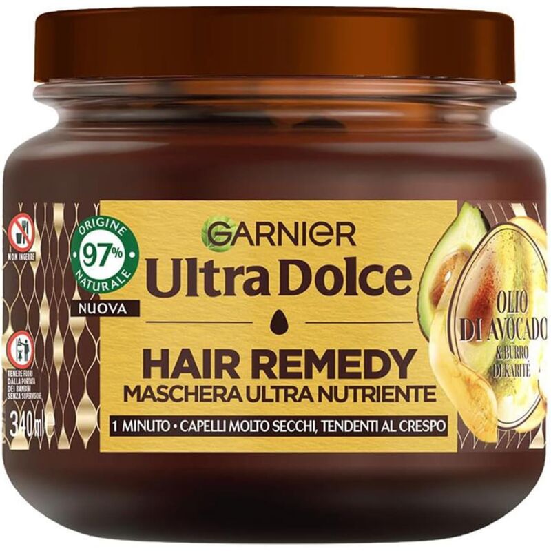 foto del prodotto set 3 garnier ultra dolce maschera nutriente per capelli secchi e crespi in 1 minuto avocado e burro di karit 340 ml