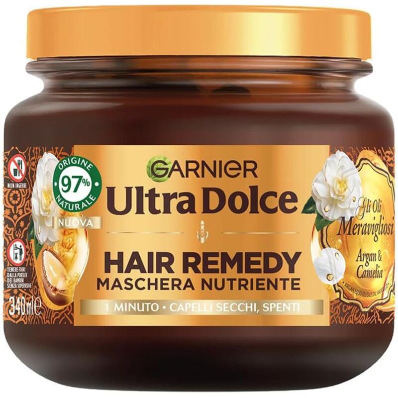 foto del prodotto set 3 garnier ultra dolce maschera nutriente per capelli secchi e spenti azione in 1 minuto con gli oli meraviglios 340 ml