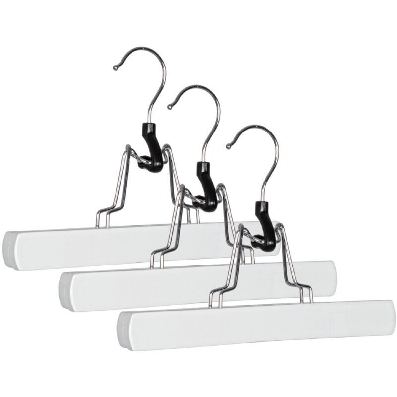 foto del prodotto set 3 gruccia pantaloni clack in legno di loto ed acciaio cromato bianco