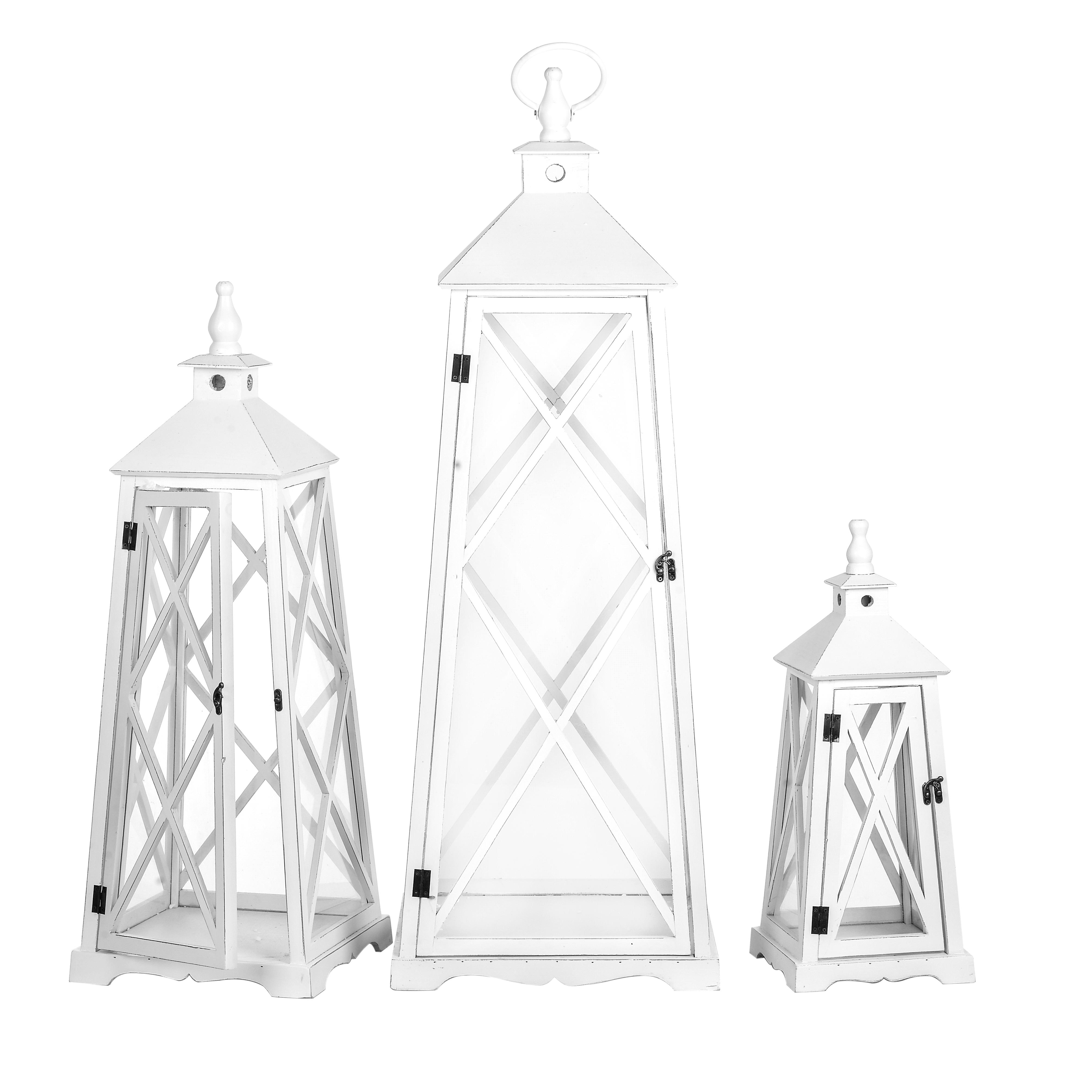 foto del prodotto set 3 lanterne in legno h 112 cm