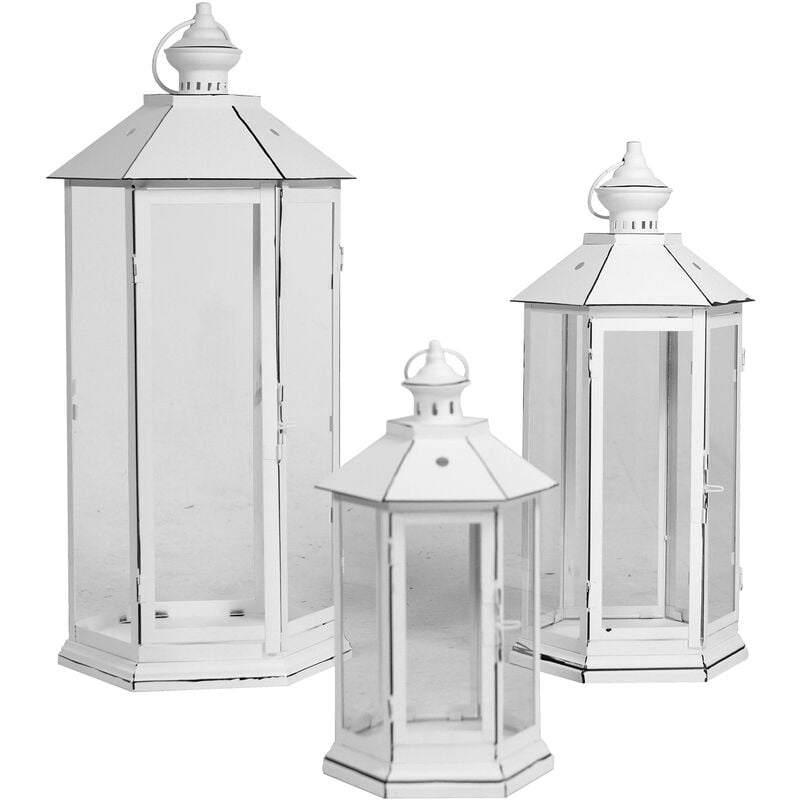immagine 0 del prodotto set 3 lanterne in metallo bianco esagonale
