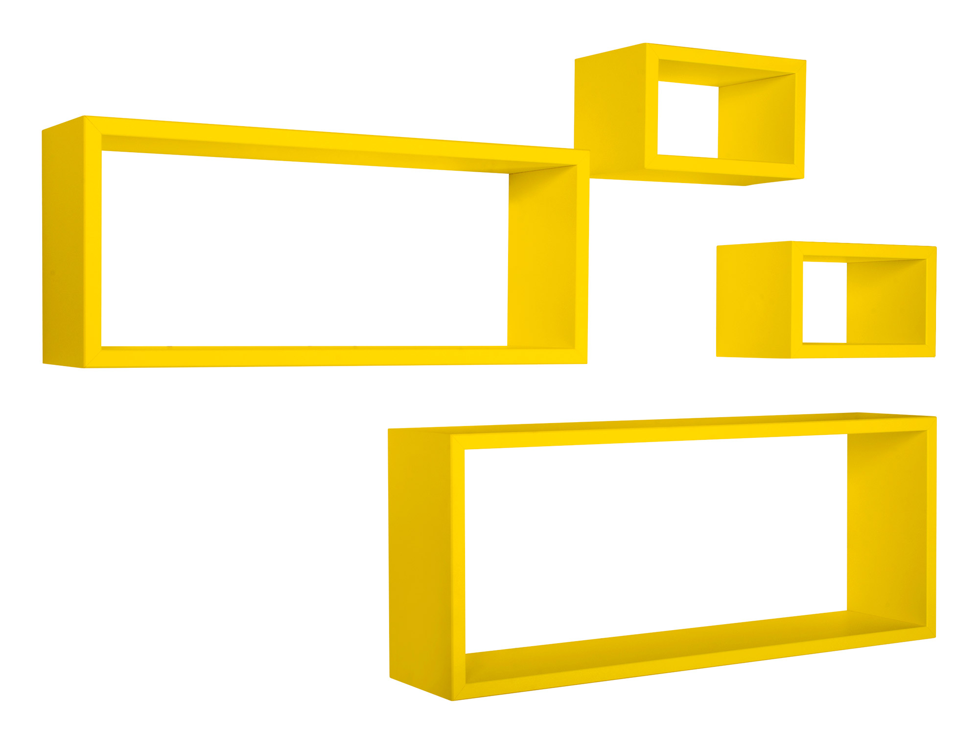 foto del prodotto set 3 mensole cubo da parete quadrato e rettangolare in fibra di legno merlino giallo canarino