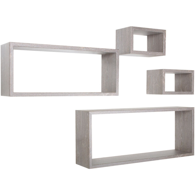 foto del prodotto set 3 mensole cubo da parete quadrato e rettangolare in fibra di legno merlino rovere grigio new
