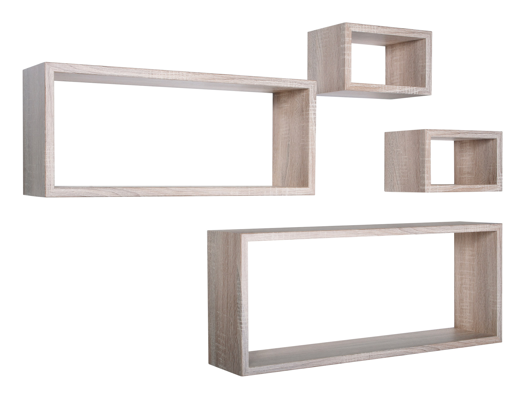 foto del prodotto set 3 mensole cubo da parete quadrato e rettangolare in fibra di legno merlino rovere sagerau