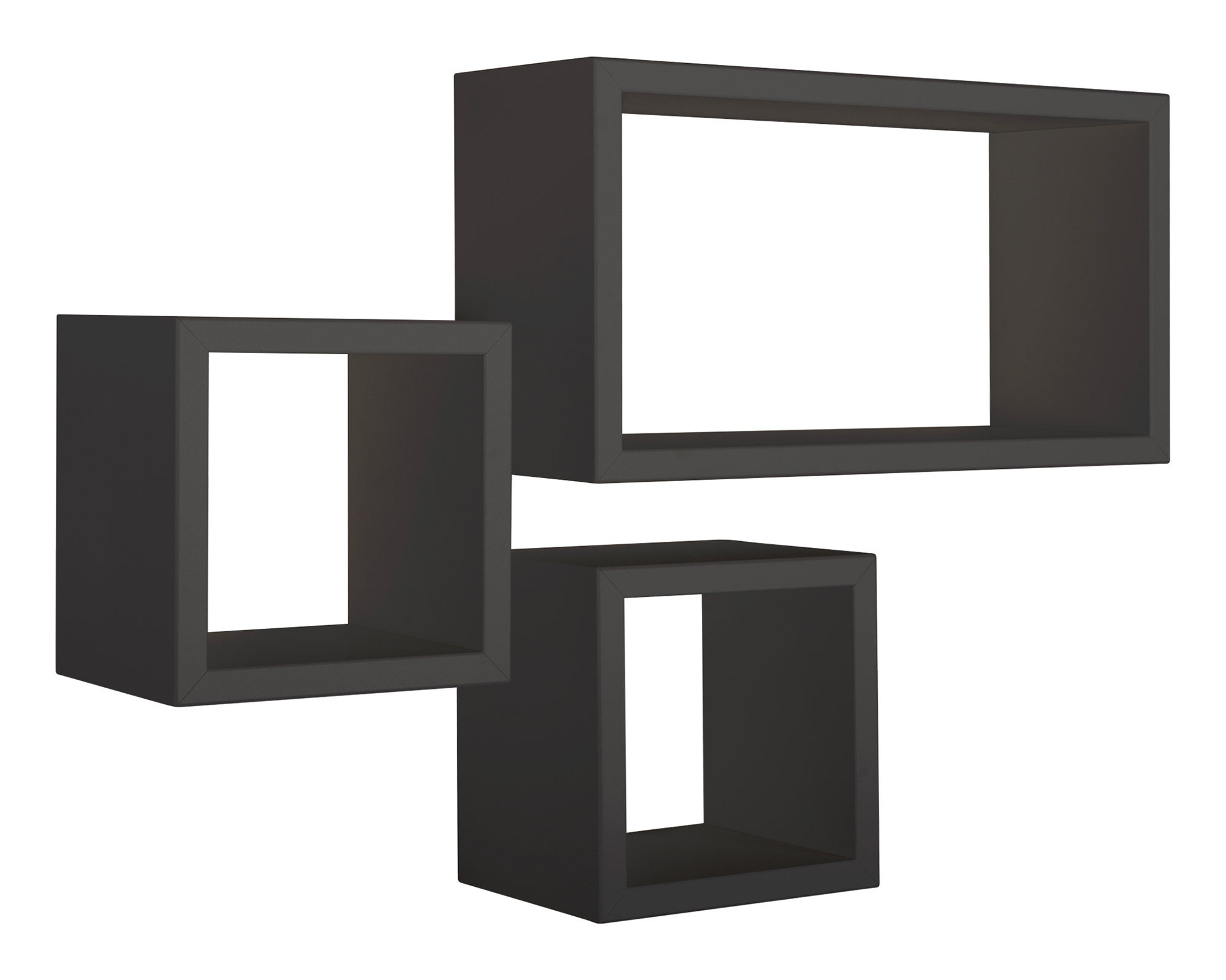 foto del prodotto set 3 mensole cubo da parete quadrato e rettangolare in fibra di legno tribù nero