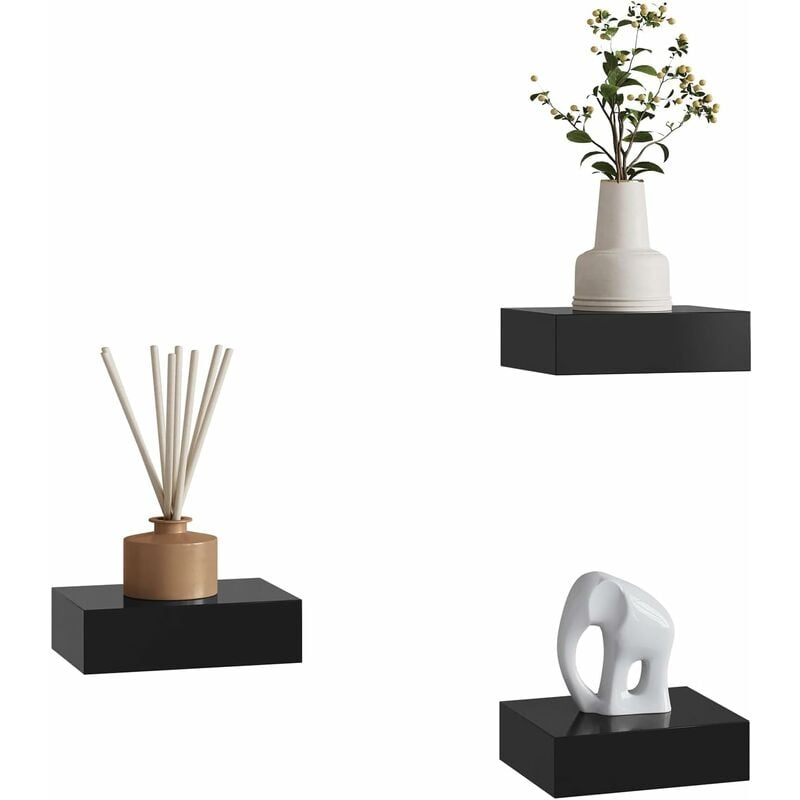 foto del prodotto set 3 mensole da muro, salotto corridoio, ripiani decorativi, in legno, nero woltu