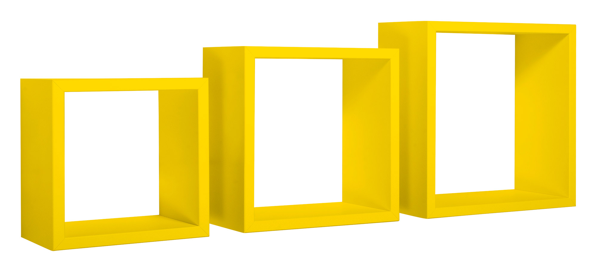 foto del prodotto set 3 mensole da parete cubo in fibra di legno incubo giallo canarino