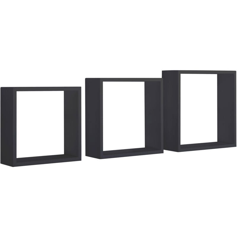 foto del prodotto set 3 mensole da parete cubo in fibra di legno incubo slim nero