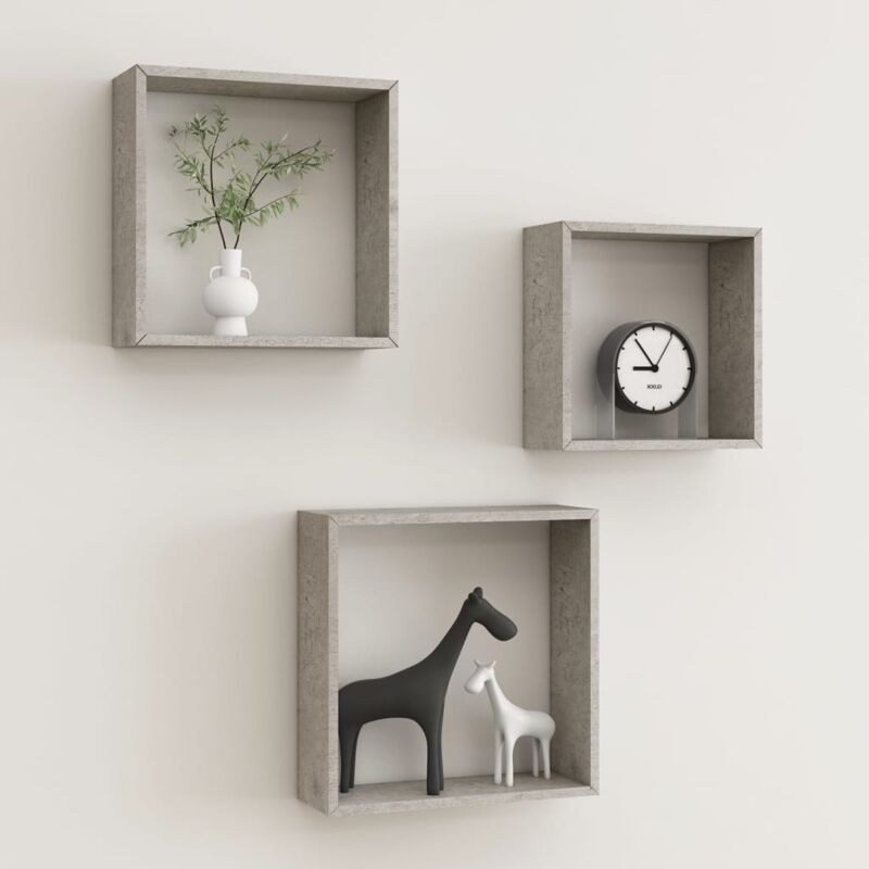 foto del prodotto set 3 mensole dal design cubico moderno ideale per qualsiasi stanza vari colori colore cemento