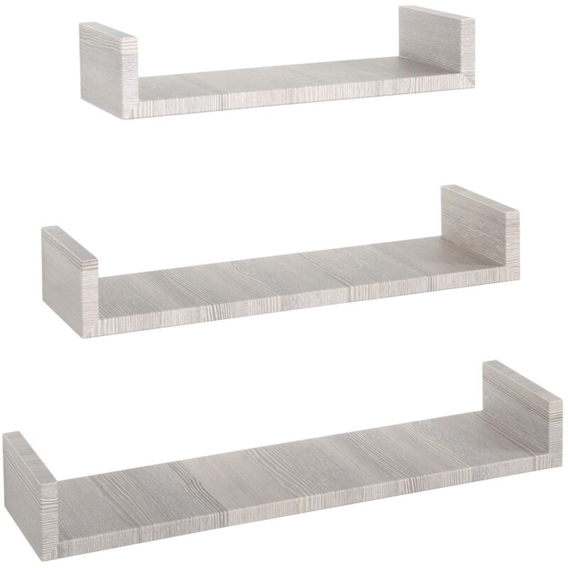 foto del prodotto set 3 mensole parete rovere grigio scaffale salotto soggiorno camera moderno calamita