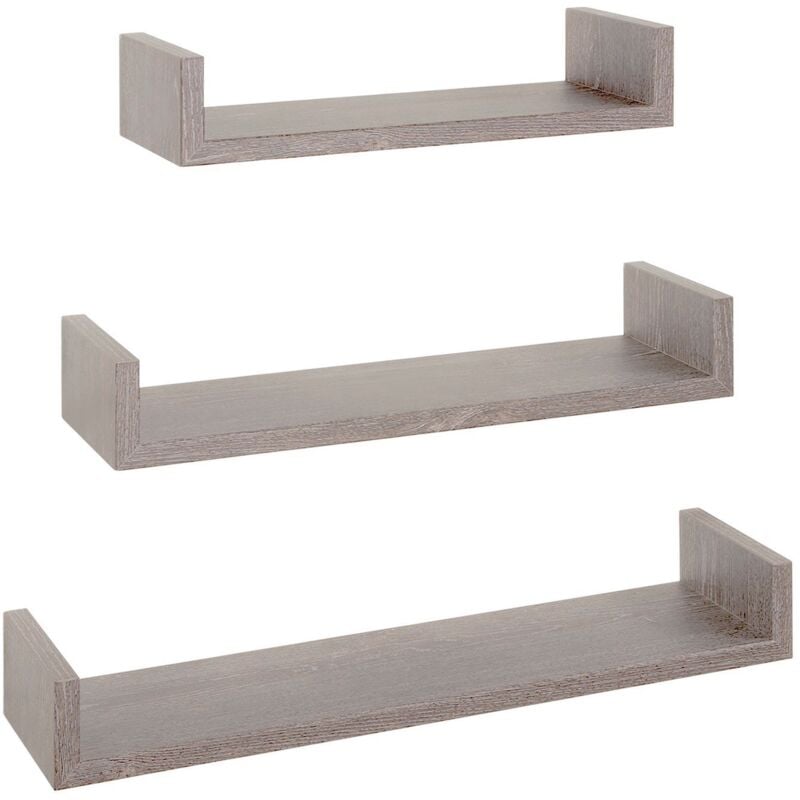 foto del prodotto set 3 mensole parete rovere grigio scaffale salotto soggiorno camera moderno calamita